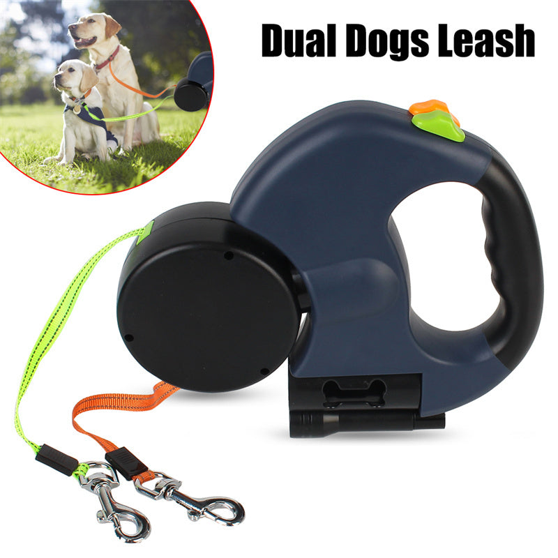 Laisse Rétractable Réfléchissante pour Petits Chiens – Double Laisse avec Lumière LED et Rotation 360° - La Tribu Poilue