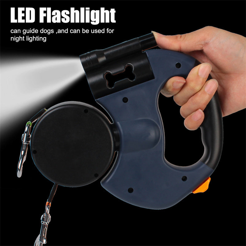 Laisse Rétractable Réfléchissante pour Petits Chiens – Double Laisse avec Lumière LED et Rotation 360° - La Tribu Poilue
