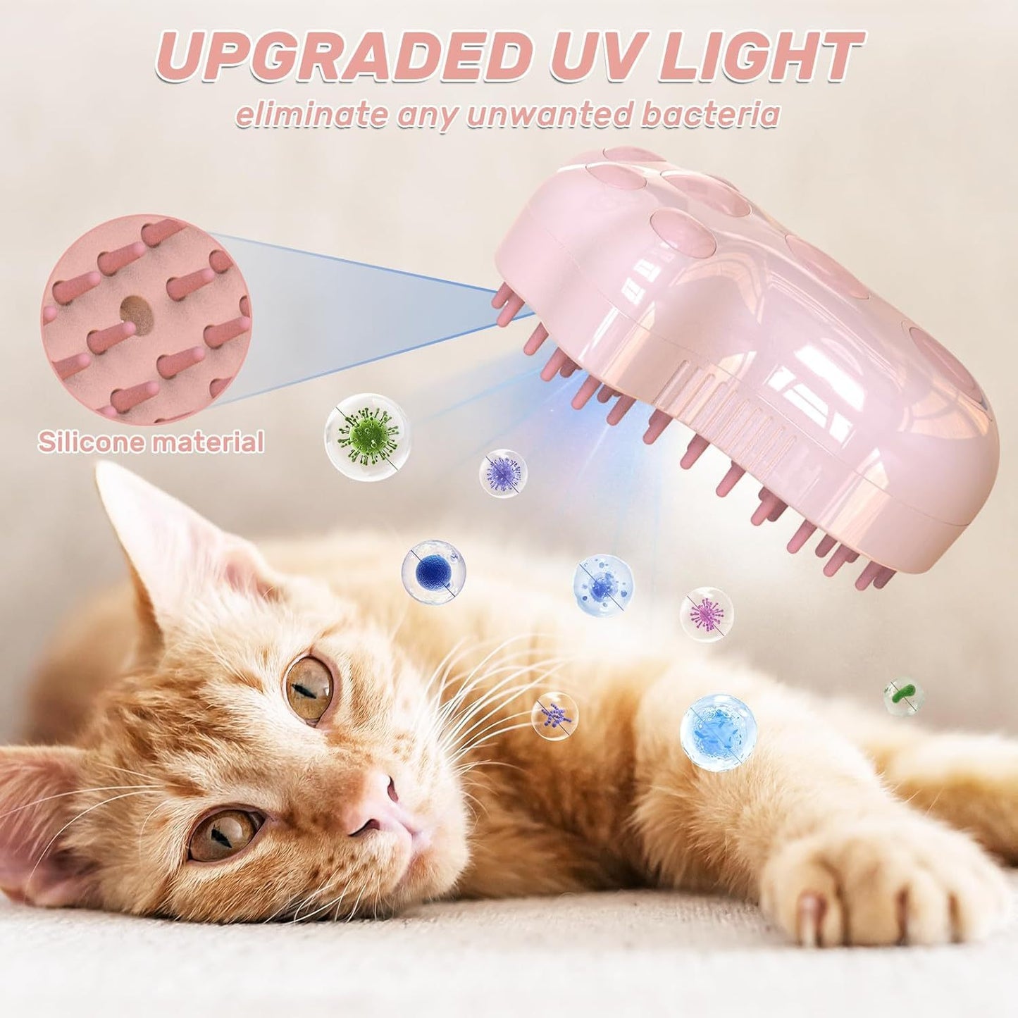 Brosse à Vapeur Autonettoyante pour Chat - 4 en 1 avec Brumisateur, Massage et Lumière Bleue - Pour Poils Longs et Courts - La Tribu Poilue