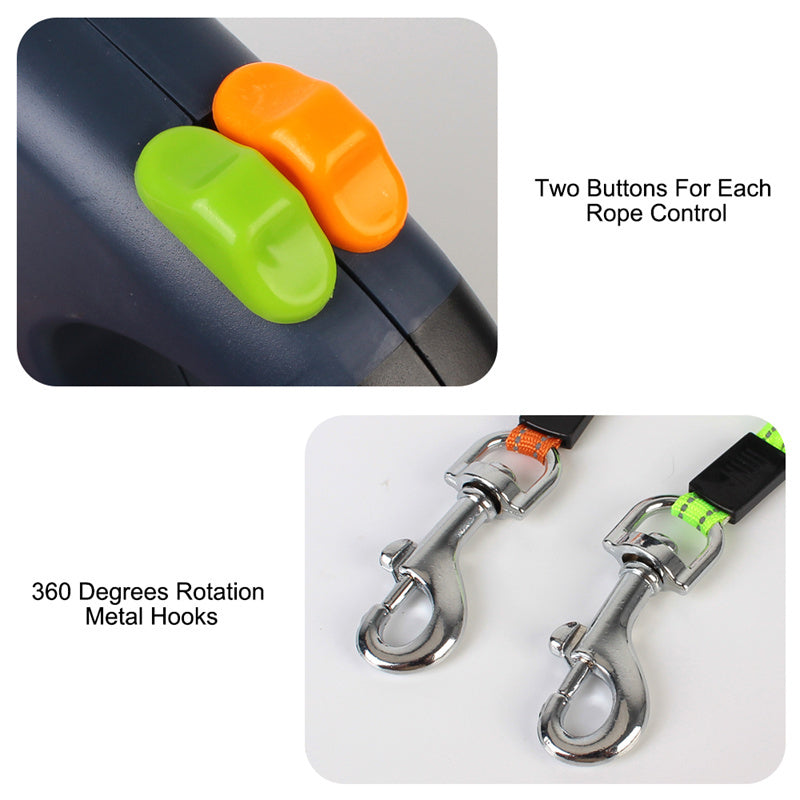 Laisse Rétractable Réfléchissante pour Petits Chiens – Double Laisse avec Lumière LED et Rotation 360° - La Tribu Poilue