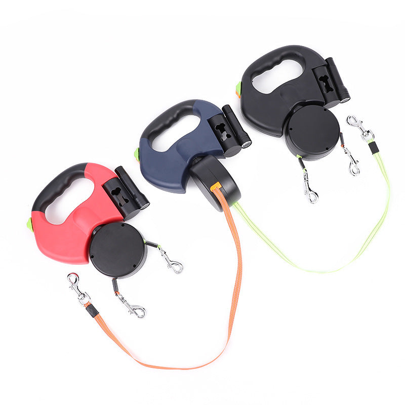 Laisse Rétractable Réfléchissante pour Petits Chiens – Double Laisse avec Lumière LED et Rotation 360° - La Tribu Poilue