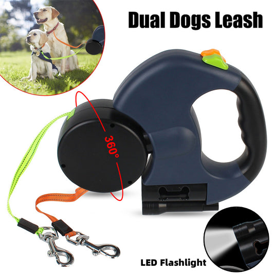 Laisse Rétractable Réfléchissante pour Petits Chiens – Double Laisse avec Lumière LED et Rotation 360° - La Tribu Poilue