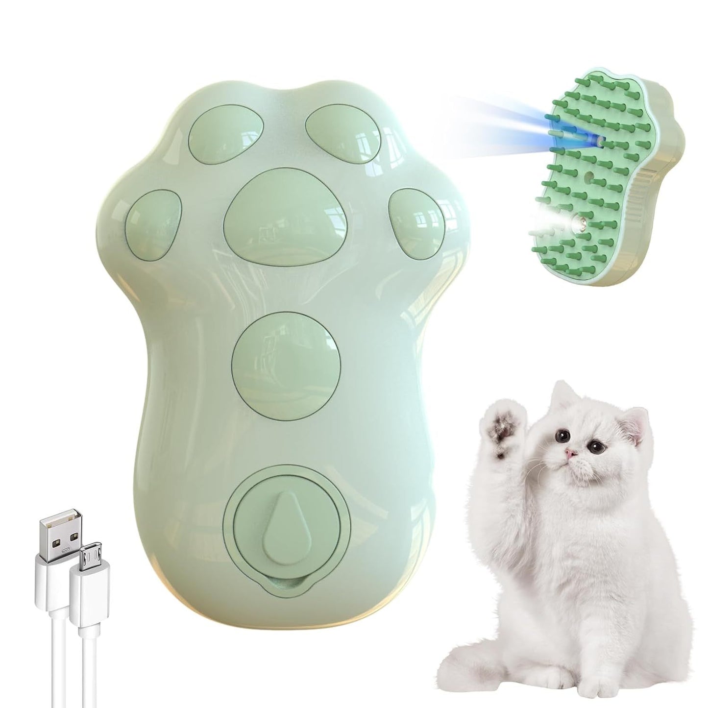 Brosse à Vapeur Autonettoyante pour Chat - 4 en 1 avec Brumisateur, Massage et Lumière Bleue - Pour Poils Longs et Courts - La Tribu Poilue